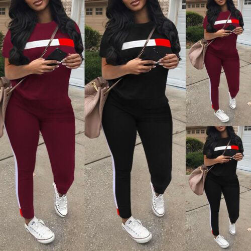 Women's Summer 2pcs Tracksuits Set Lounge Wear Ladies Top Suit Pants Loungewear